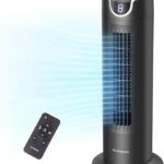 DR.PREPARE Ventilador Silencioso 25dB Motor DC 12W Ventilador Torre de Mesa 8 Velocidades 7m/s Temporizador Oscilación 80° Modo Sleep con Mando a Distancia para Dormitorio Oficina Camper Escritorio